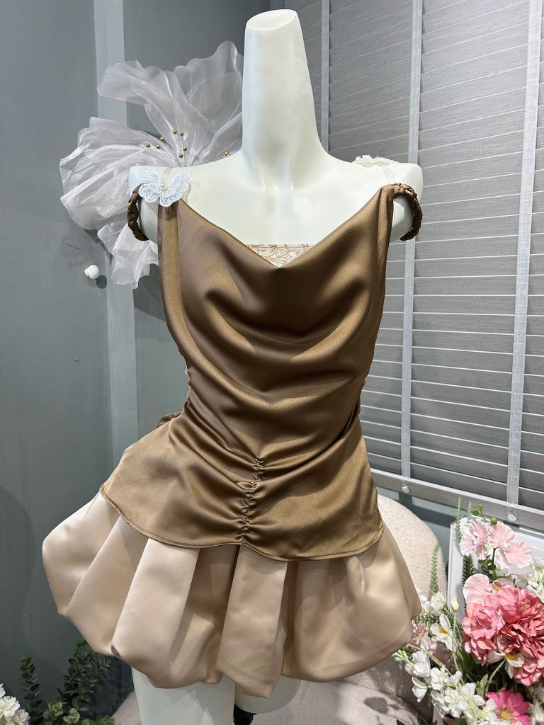 Set 3 món áo lụa cổ đổ nâu + cv bồng, bí (c52)