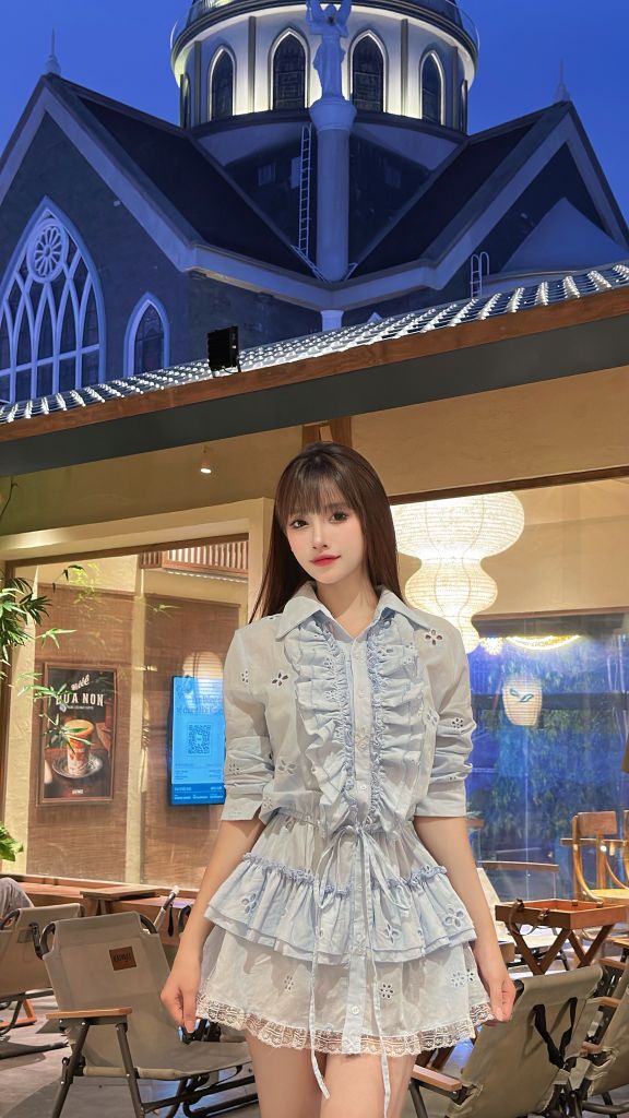 Đầm xô dài tay phối viền bèo (c17)