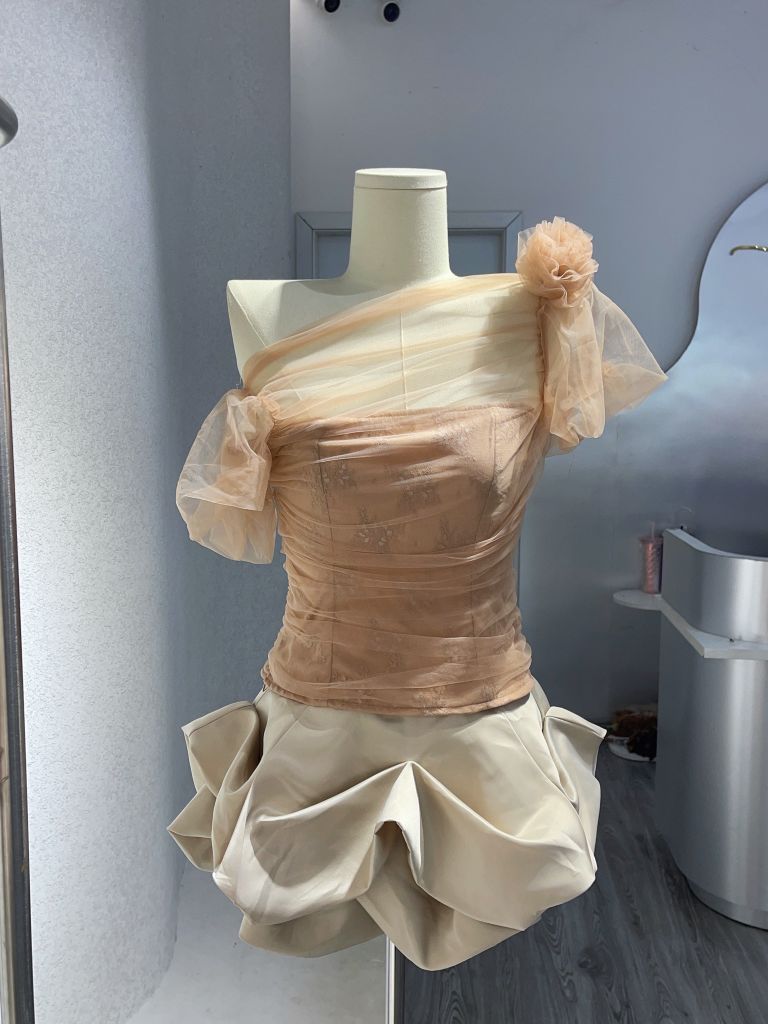 Set áo lệch vai đính bông kèm cv bồng (E18)