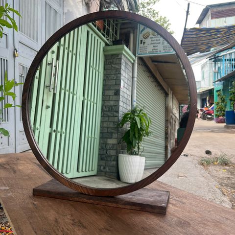 50x50cm Gương tròn khung gỗ để bàn AAArealhome TGDB Gương tròn trang điểm để bàn