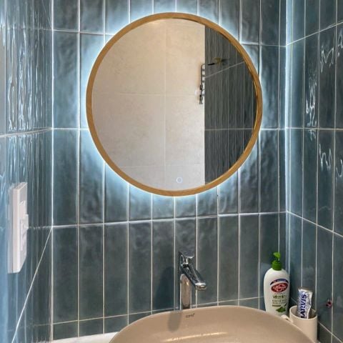 50x50cm Gương tròn khung gỗ AAArealhome TG Gương tròn trang điểm Gương soi nhà tắm