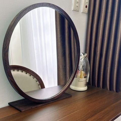50x50cm Gương tròn khung gỗ để bàn AAArealhome TGDB Gương tròn trang điểm để bàn