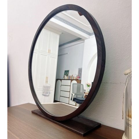 50x50cm Gương tròn khung gỗ để bàn AAArealhome TGDB Gương tròn trang điểm để bàn