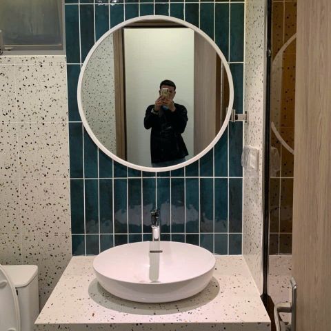 80x80cm Gương tròn khung gỗ trắng AAArealhome TG trắng