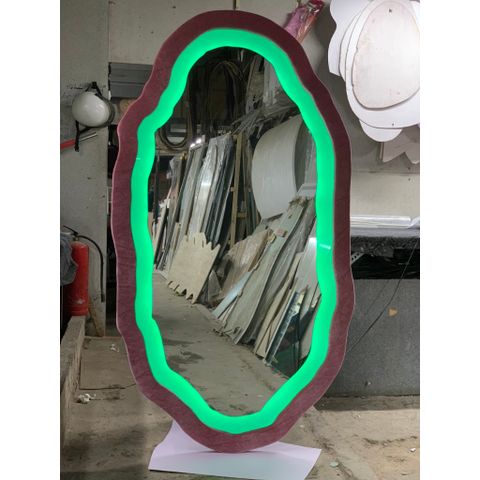 80x180cm Gương soi quả trứng bọc nhung nỉ AAArealhome QTLN Gương quả trưng Gương soi toàn thân đèn led cảm ứng