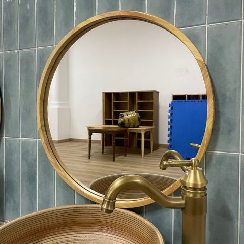 Đi tỉnh 80x80cm Gương tròn khung gỗ AAArealhome TG Gương trang điểm Gương nhà tắm
