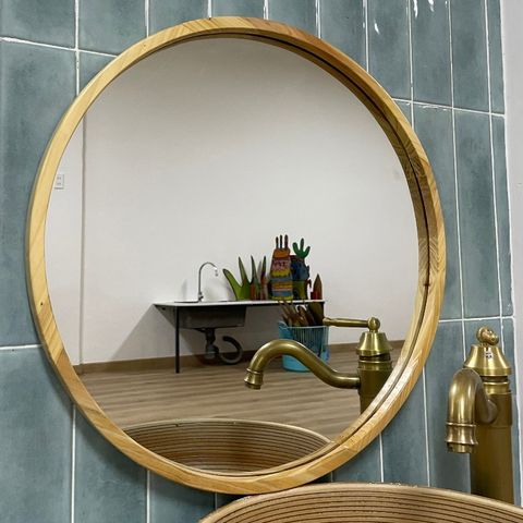 80x80cm Gương tròn khung gỗ AAArealhome TG Gương trang điểm Gương nhà tắm
