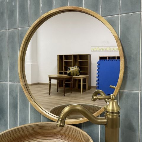 50x50cm Gương tròn khung gỗ AAArealhome TG Gương tròn trang điểm Gương soi nhà tắm