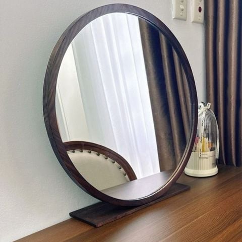 50x50cm Gương tròn khung gỗ để bàn AAArealhome TGDB Gương tròn trang điểm để bàn