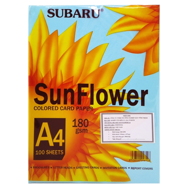  Giấy A4 Sunflower 180Gsm100Tờ Xanh Dương 