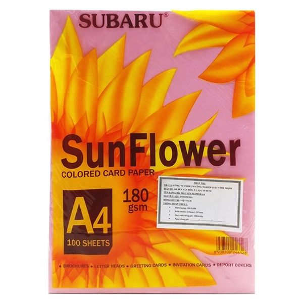  Giấy A4 Sunflower 180 Gsm 100 Tờ Hồng 