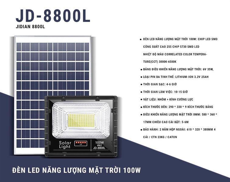  Đèn Năng Lượng Mặt Trời Jindian 8800L 100W 