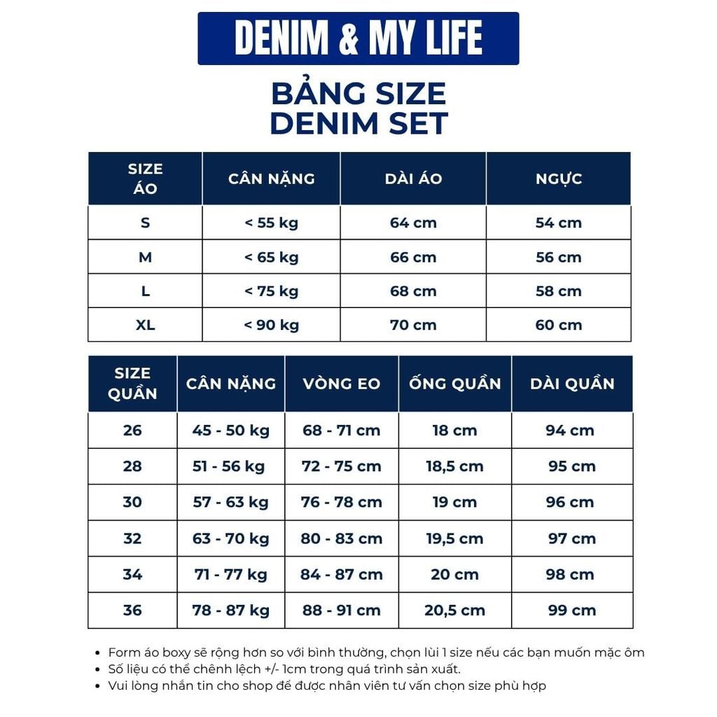 (SDN01) Bộ Jeans Denim SUPER LIGHT AND COOL