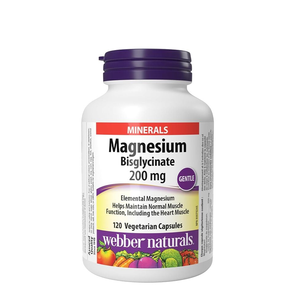 Webber Naturals Magnesium Bisglycinate 200mg 120 viên dạng muối dịu bụng